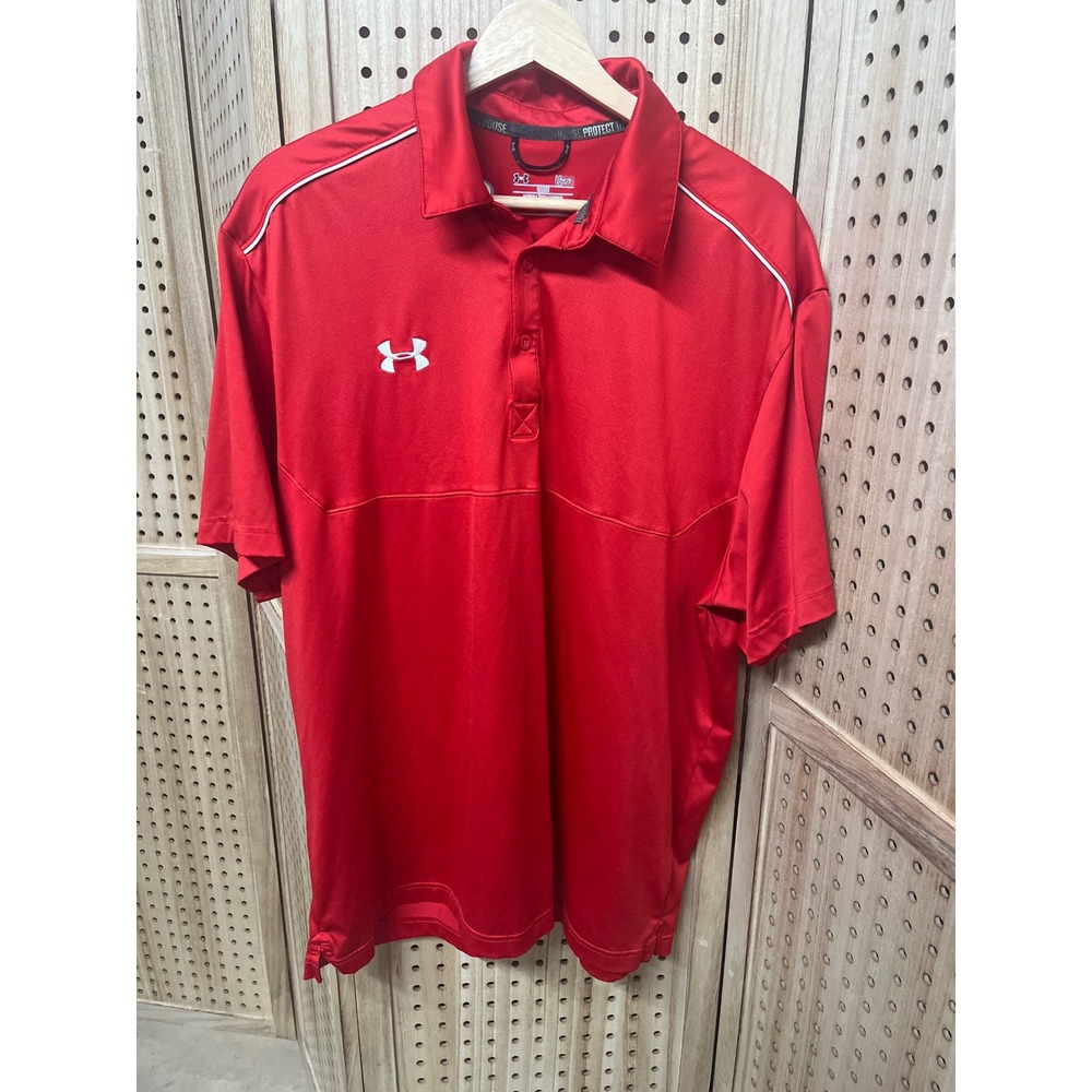 Under Armour Mens HeatGear Loose Fit Polo Shirt Red Short Sleeve Large LG